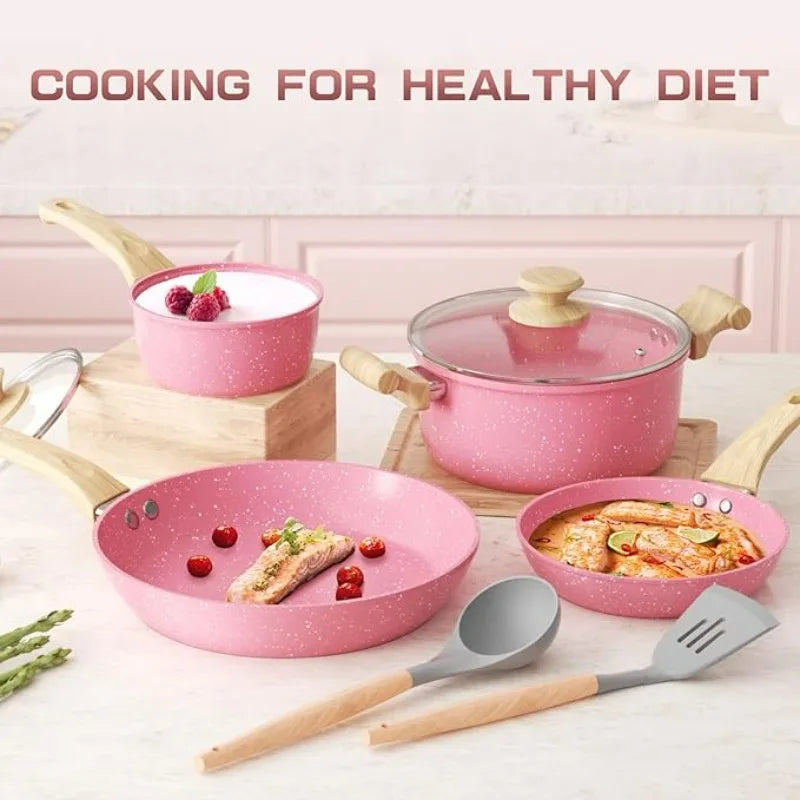 8Pcs Kitchen Frying Pan Stockpot Milk Pot Sets
