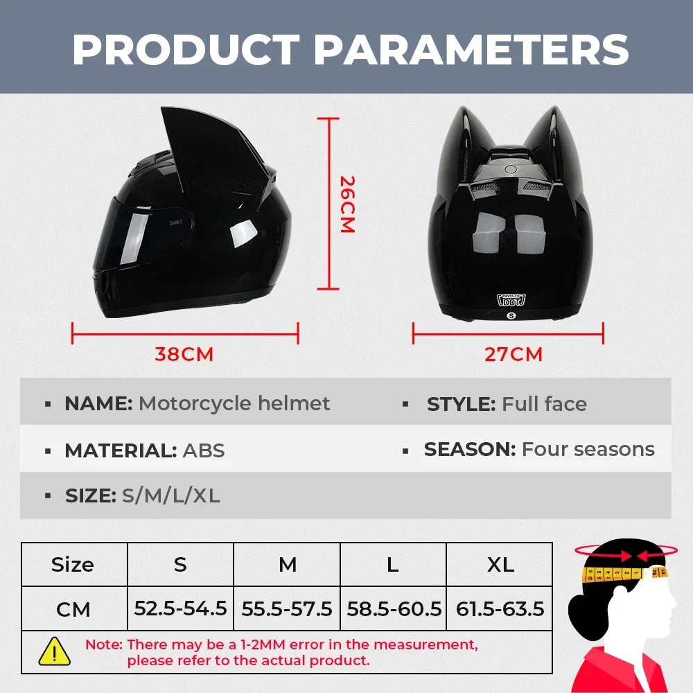 Full Face Cat Ear Detachable Motorcycle Helmet