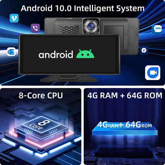 10.26inch Car DVR For Android 4+64G Dash Cam