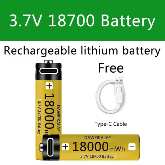 USB Type-C 18700 3.7V 18000mWh USB Rechargeable 18650 Battery
