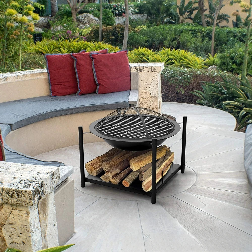 Portable Outdoor Steel BBQ Grill Burning Fire Pit Bowl