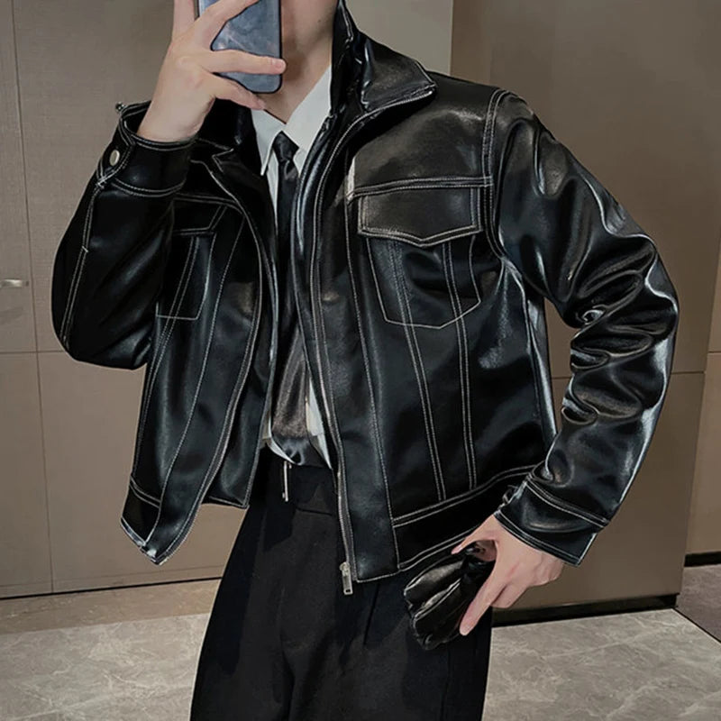 Men's Short Leather Motorcycle Jacket