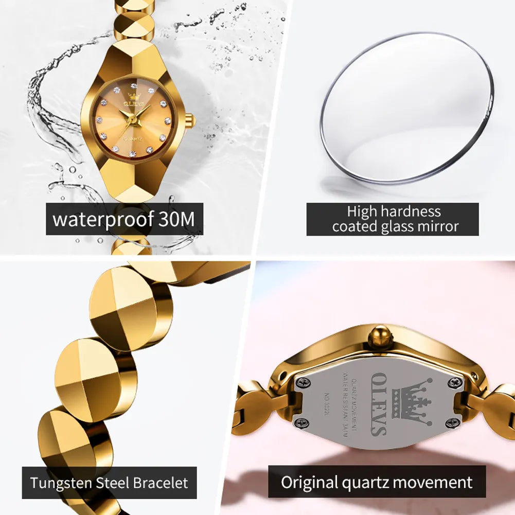 Women Rhombic Mirror Waterproof Wristwatch