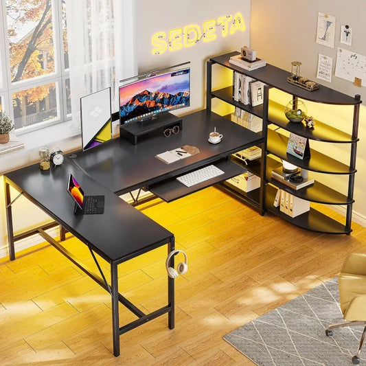 L Shaped Computer Desk with Storage Shelves