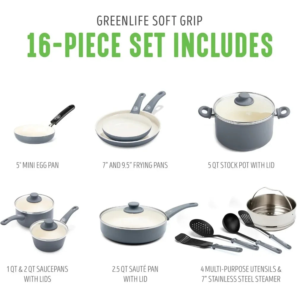 16 Piece Kitchen Cookware Pots and Frying Set