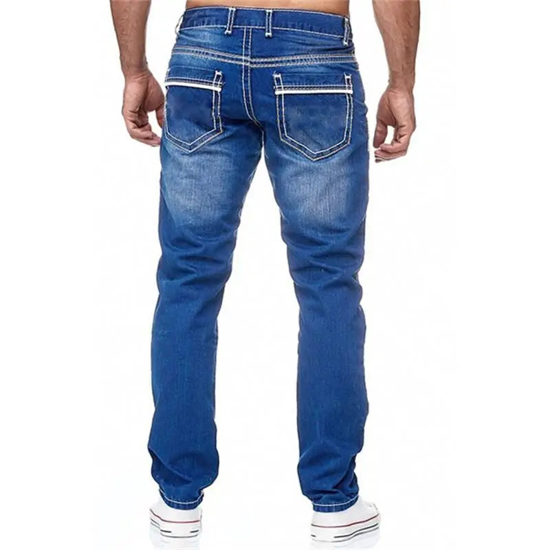 Men Solid Pockets Stretch Denim Straight Pants
