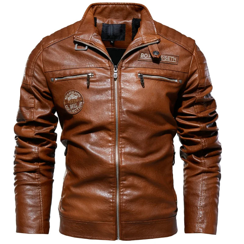 Men's Fleece Leather Biker Jacket