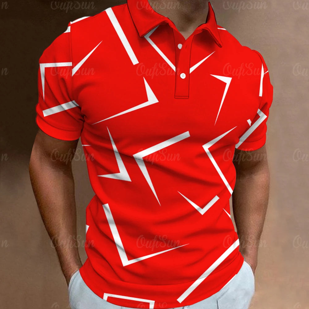 3D Thin Line Stripe Polo T Shirt