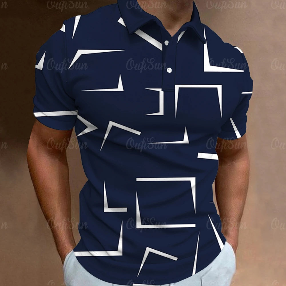 3D Thin Line Stripe Polo T Shirt
