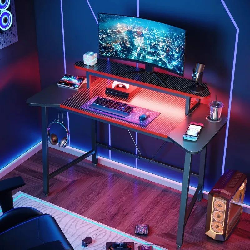 Computer Office Table with LED Lights & Monitor Stand