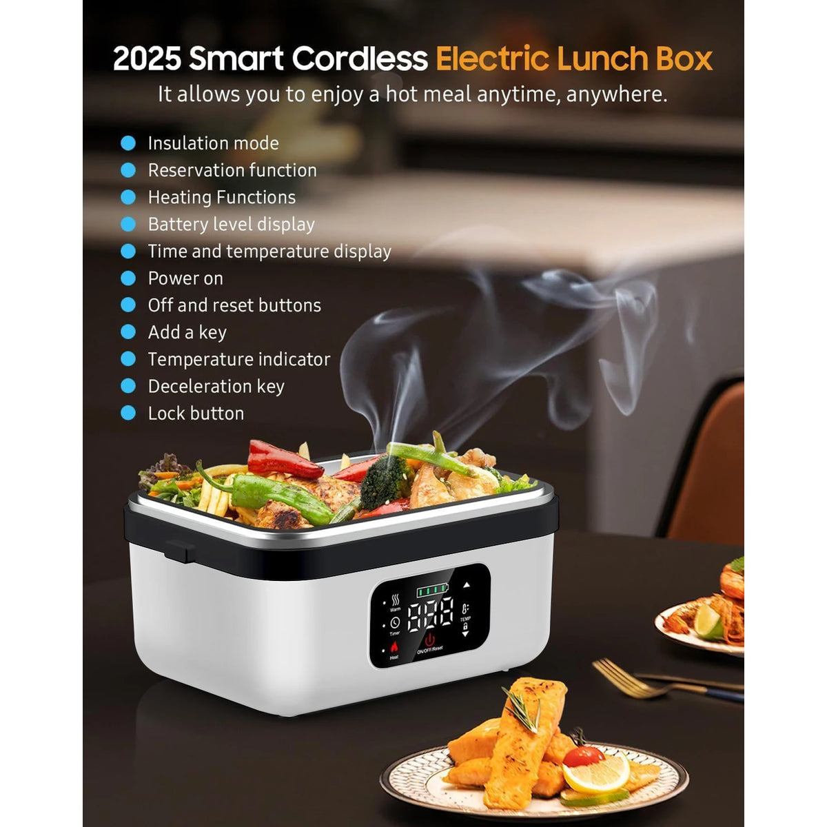 8000mAh Rechargeable Timer Automatic Heating Lunch Box