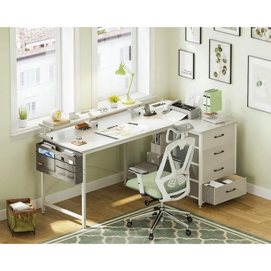 55 Inch L Shaped Computer Desk with USB Charging Port