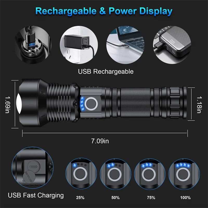 100000 High Lumen Waterproof LED Flashlight