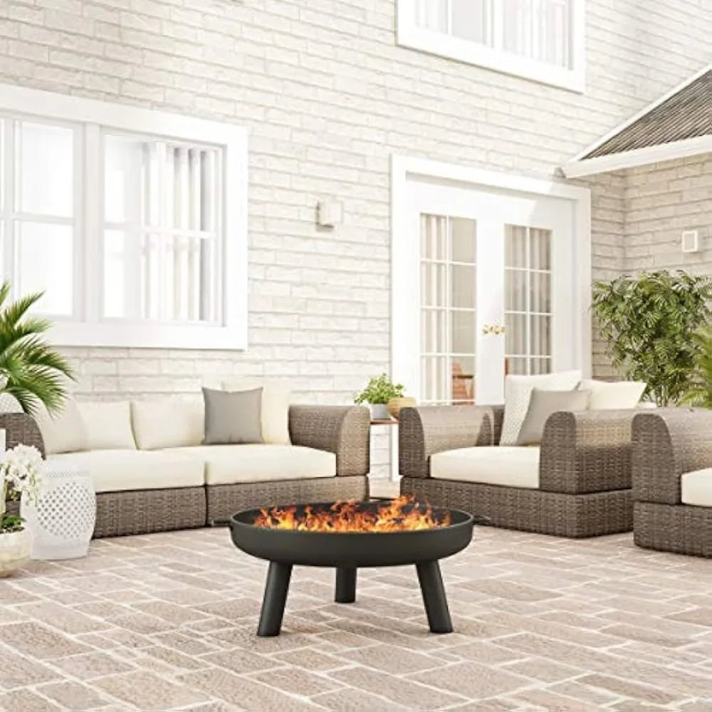Pure Garden Outdoor Fire Pit-Raised Steel Bowl