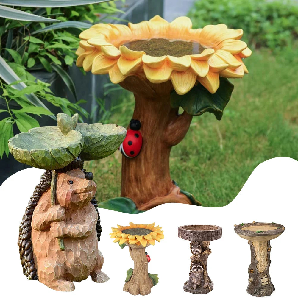 Retro Resin Raccoon Birdbath Ornaments