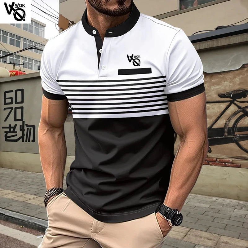 Summer Striped Polo Neck Short