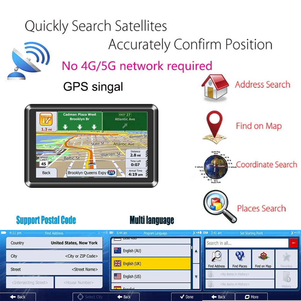 5 inch 8GB speed gps navigation for car truck