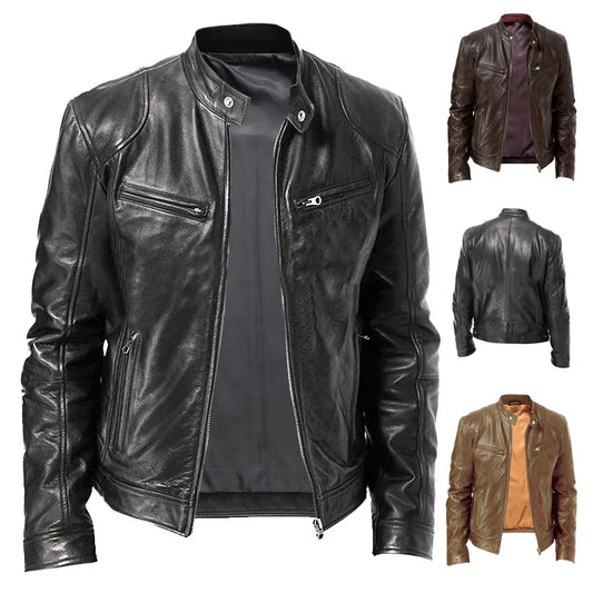 Spring Casual Motorcycle Men PU Jacket