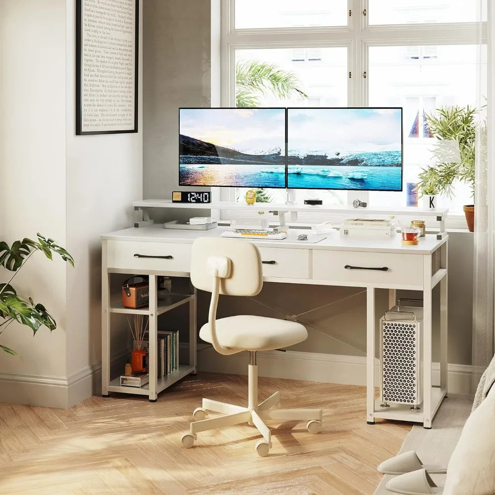 Computer Desk with Drawers and Storage Shelves