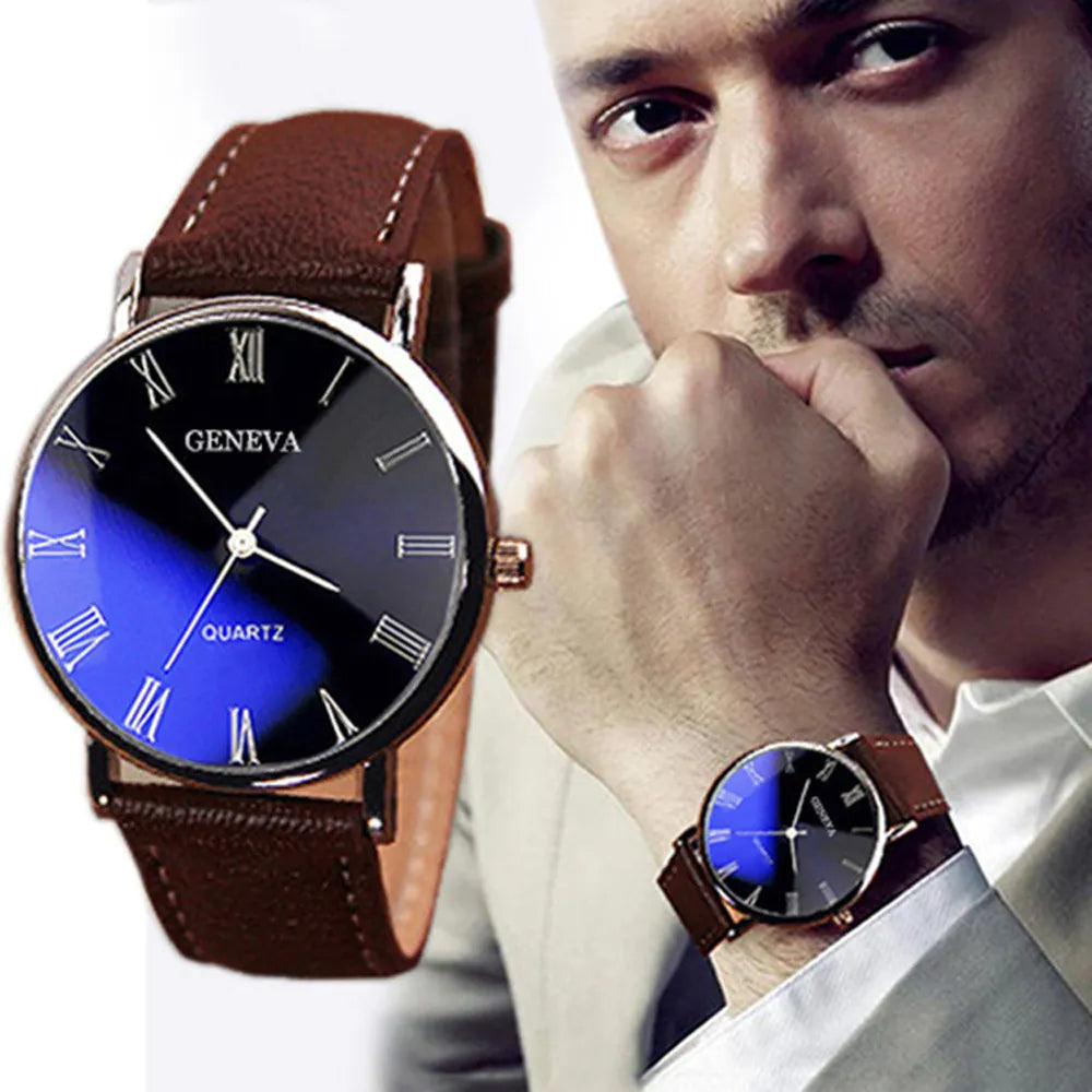 Men Faux Leather Band Watch
