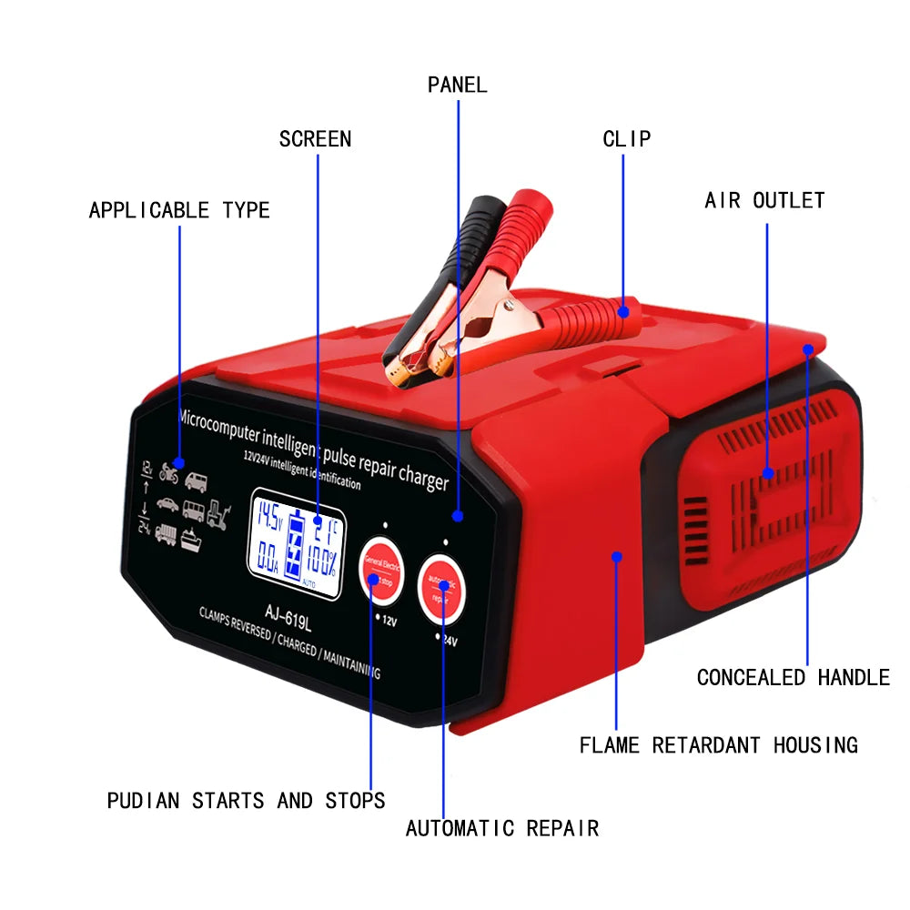 12V24V intelligent pulse Car Battery Charger