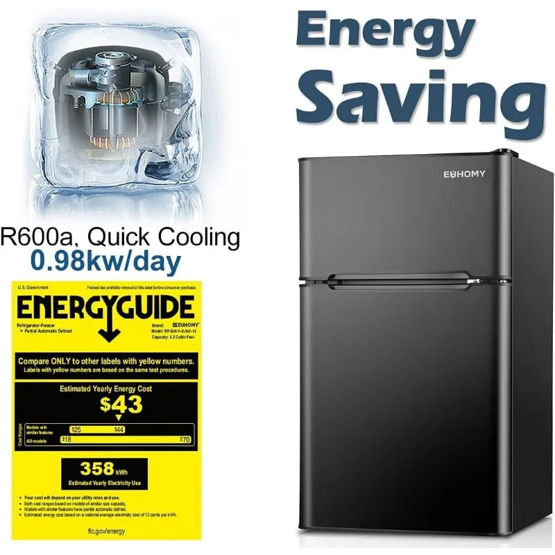 Compact 3.2 Cu.Ft Mini Fridge with Freezer