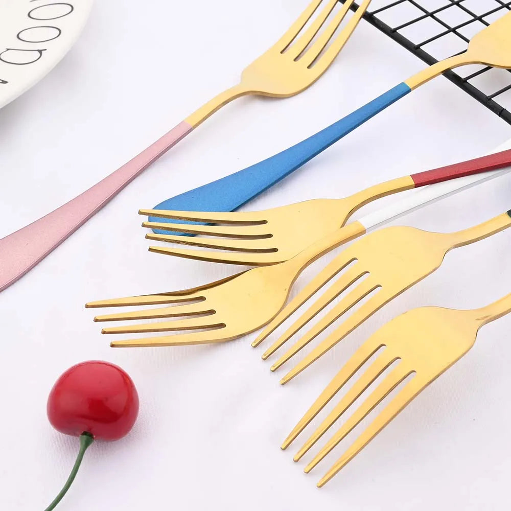 24pcs Black Mirror Silverware Set