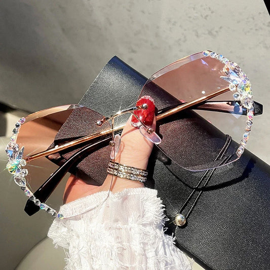 Luxury Vintage Rimless Rhinestone Sunglasses