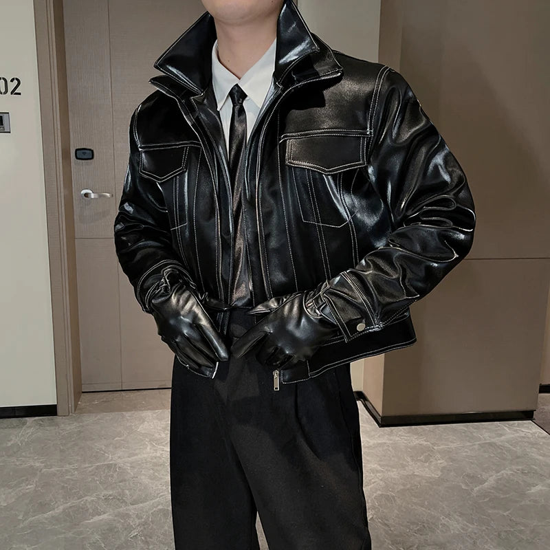 Men's Short Leather Motorcycle Jacket