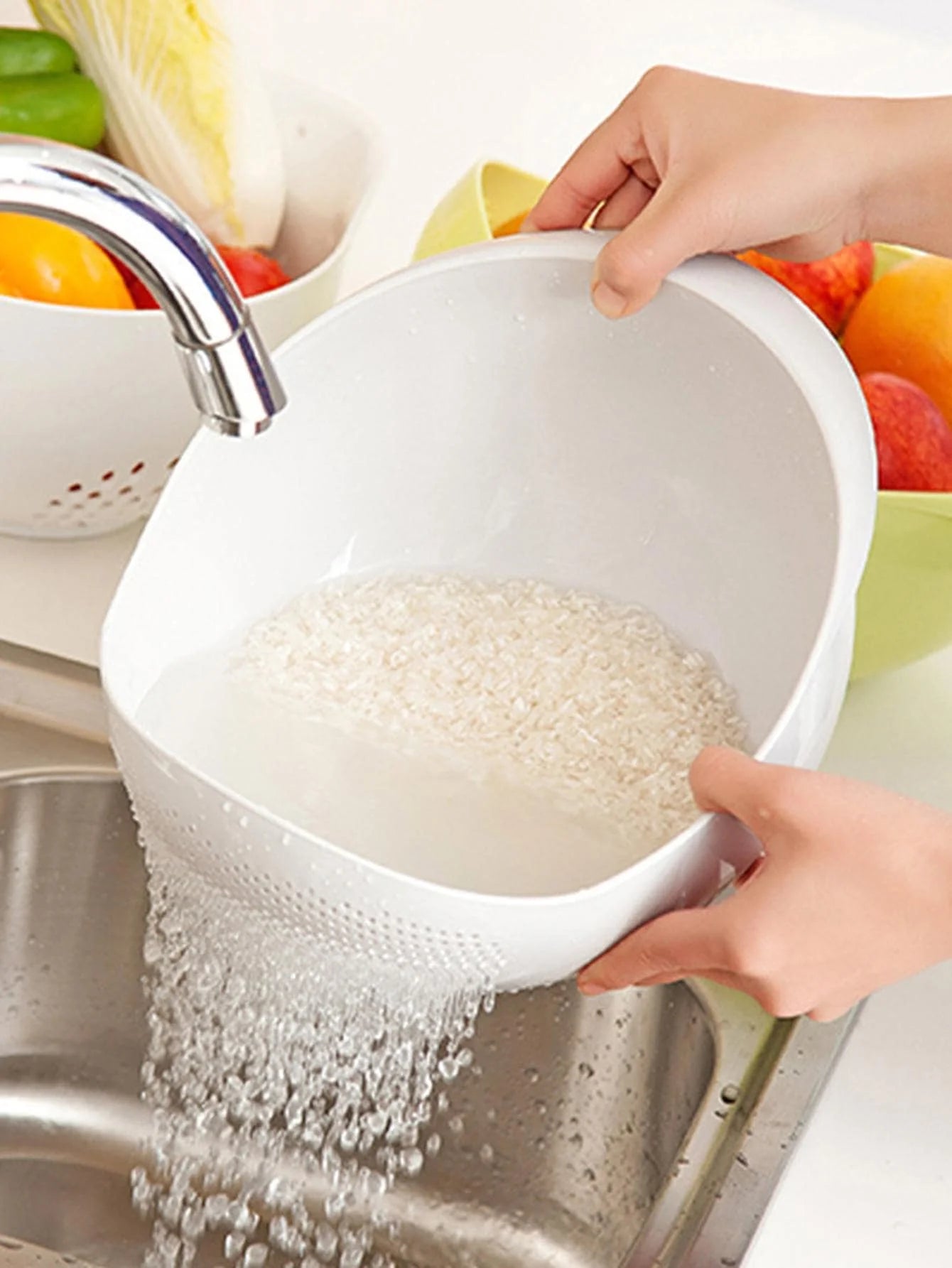 1PC-Silicone Colander Rice Bowl