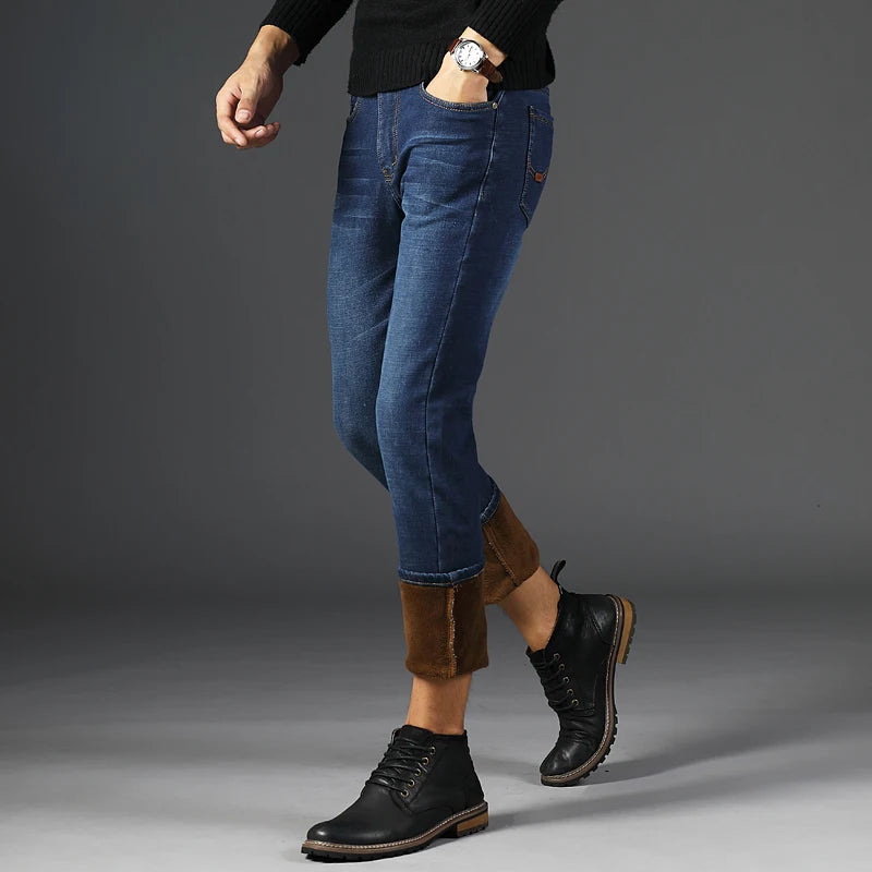 Men Winter Fleece Warm Jeans