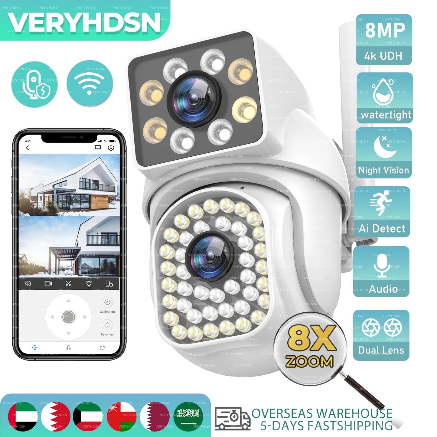 8MP HD PTZ WiFi 4K Dual Lens Screen Camera