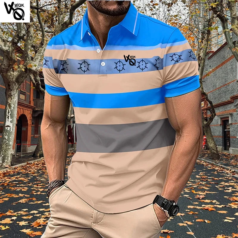 Summer Striped Polo Neck Short
