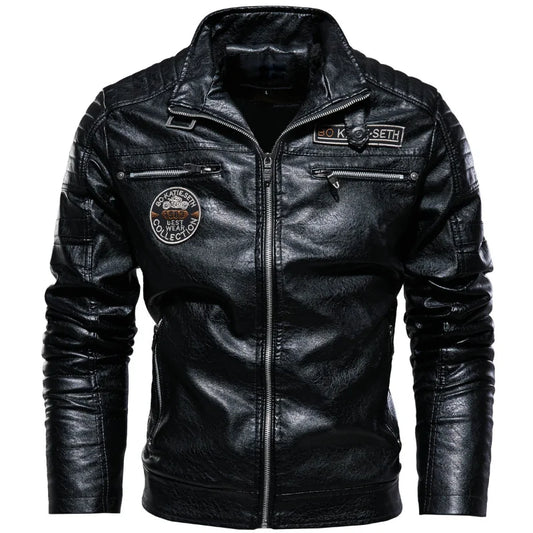 Men's Fleece Leather Biker Jacket
