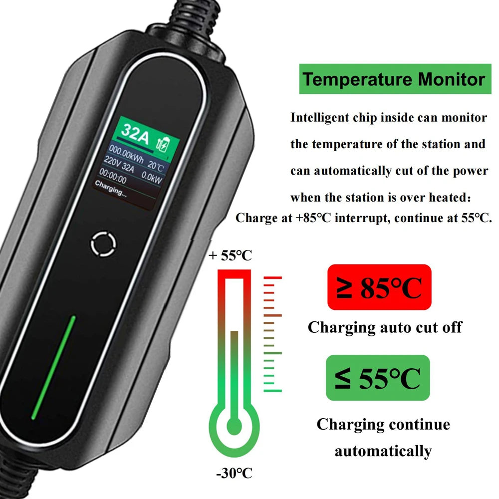Type 2 32A 1 Phase 7KW Portable EV Charger