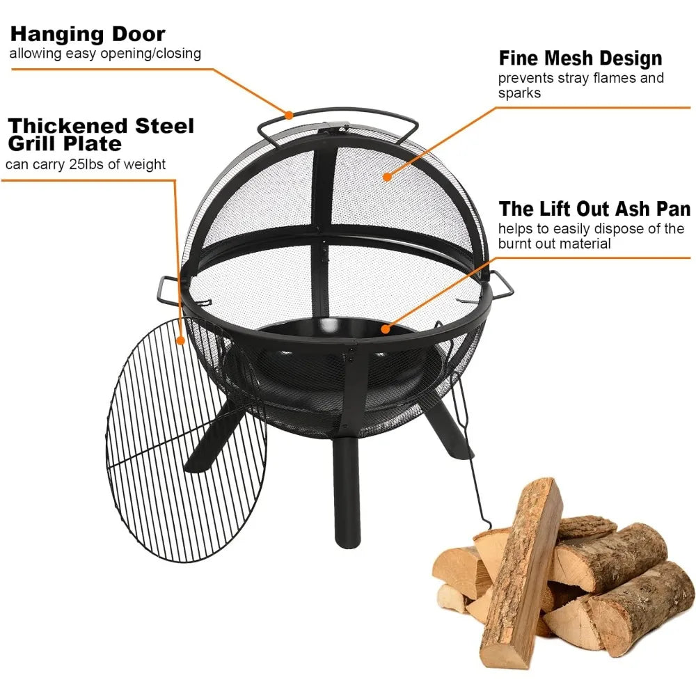 35" Outdoor Fire BBQ Grill Globe Large Round Bonfire