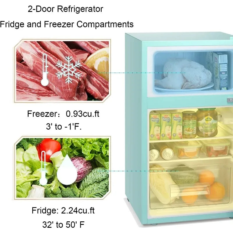 Mini Retro Fridge with Freezer