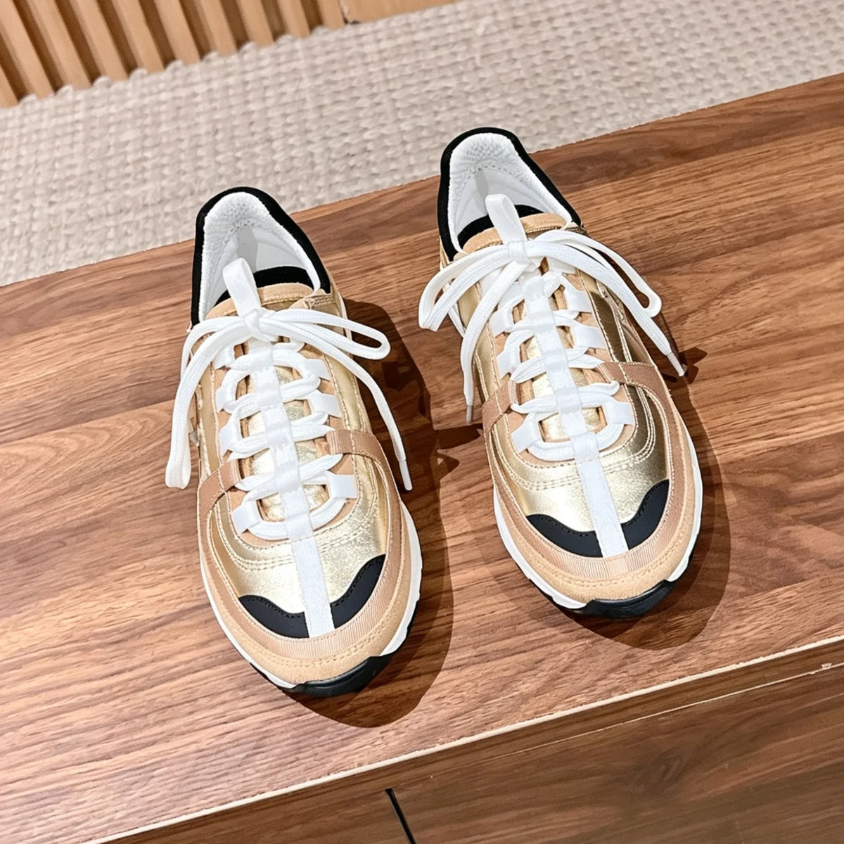 Retro Chunky Sneakers Genuine Leather Round-Toe Lace-Up