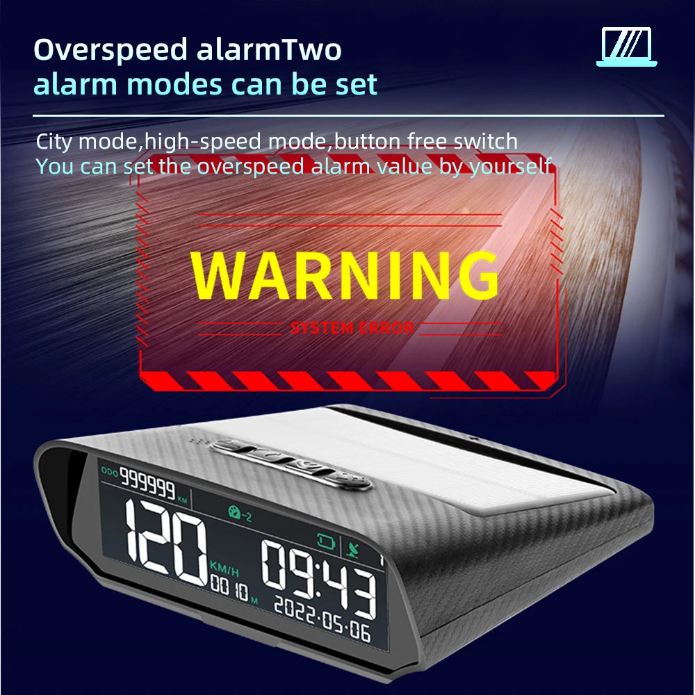 Solar HUD GPS Car Head Up Display Wireless Speedometer