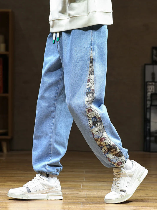 Men's Straight Fashion Bear Patchwork Jeans