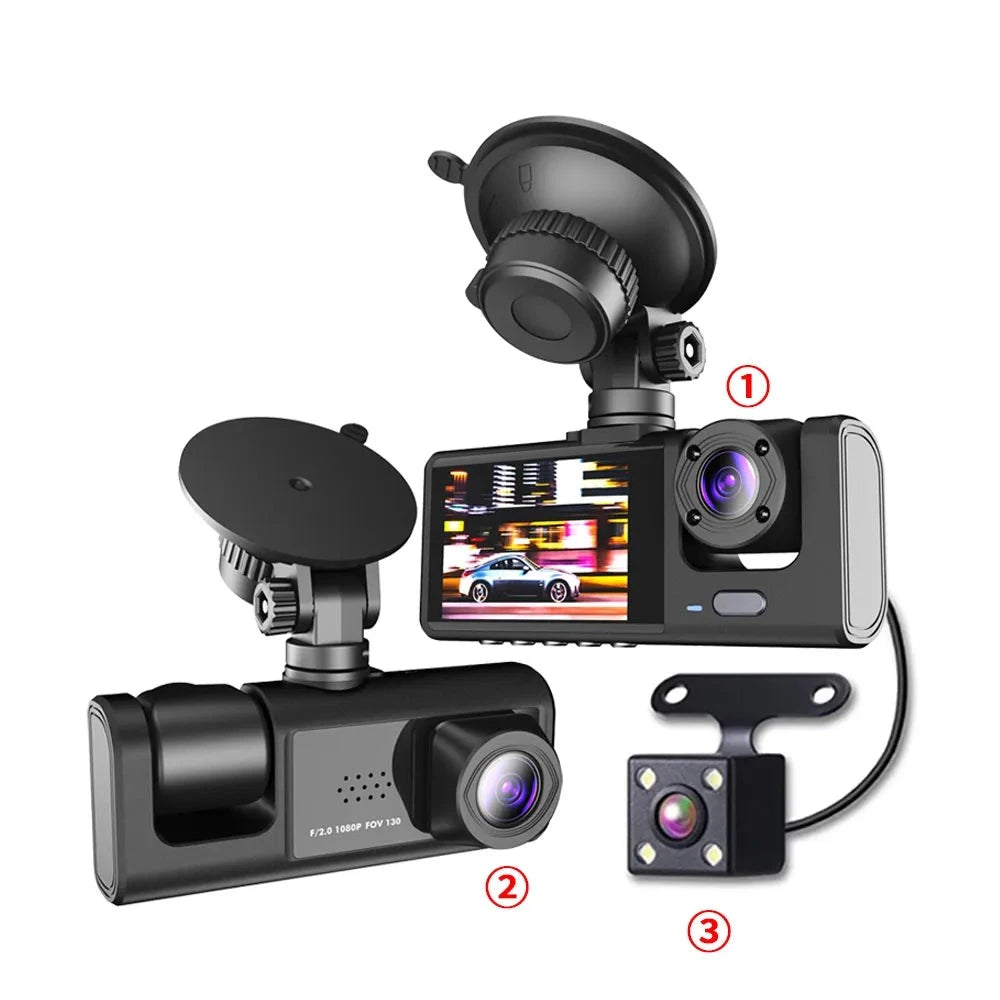 3 Channel Car DVR HD 1080P 3-Lens Inside Dash Cam