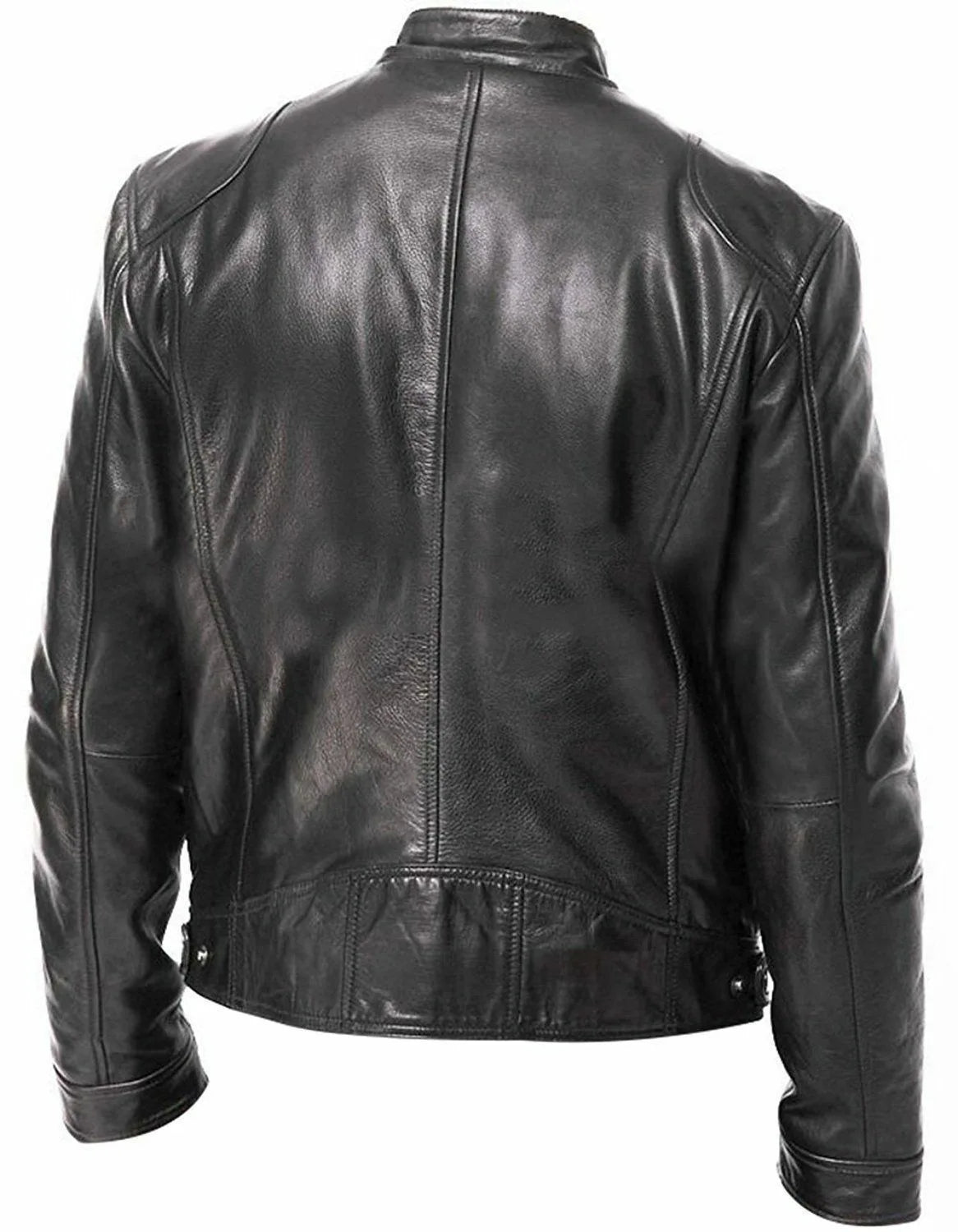 Men's Leather Slim Fit Stand Collar Jacket