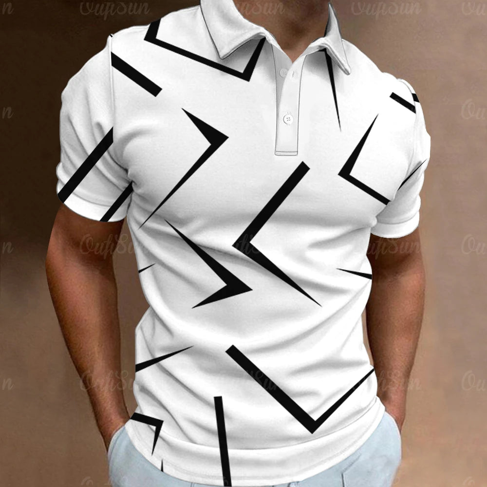 3D Thin Line Stripe Polo T Shirt
