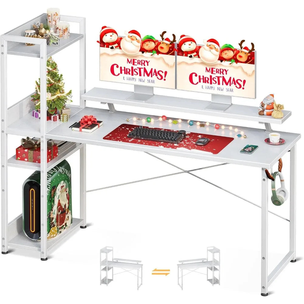 55 Inch Computer Desk with Storage Shelves