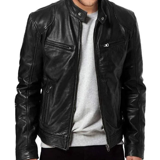Men's Slim Fit PU Leather Jacket