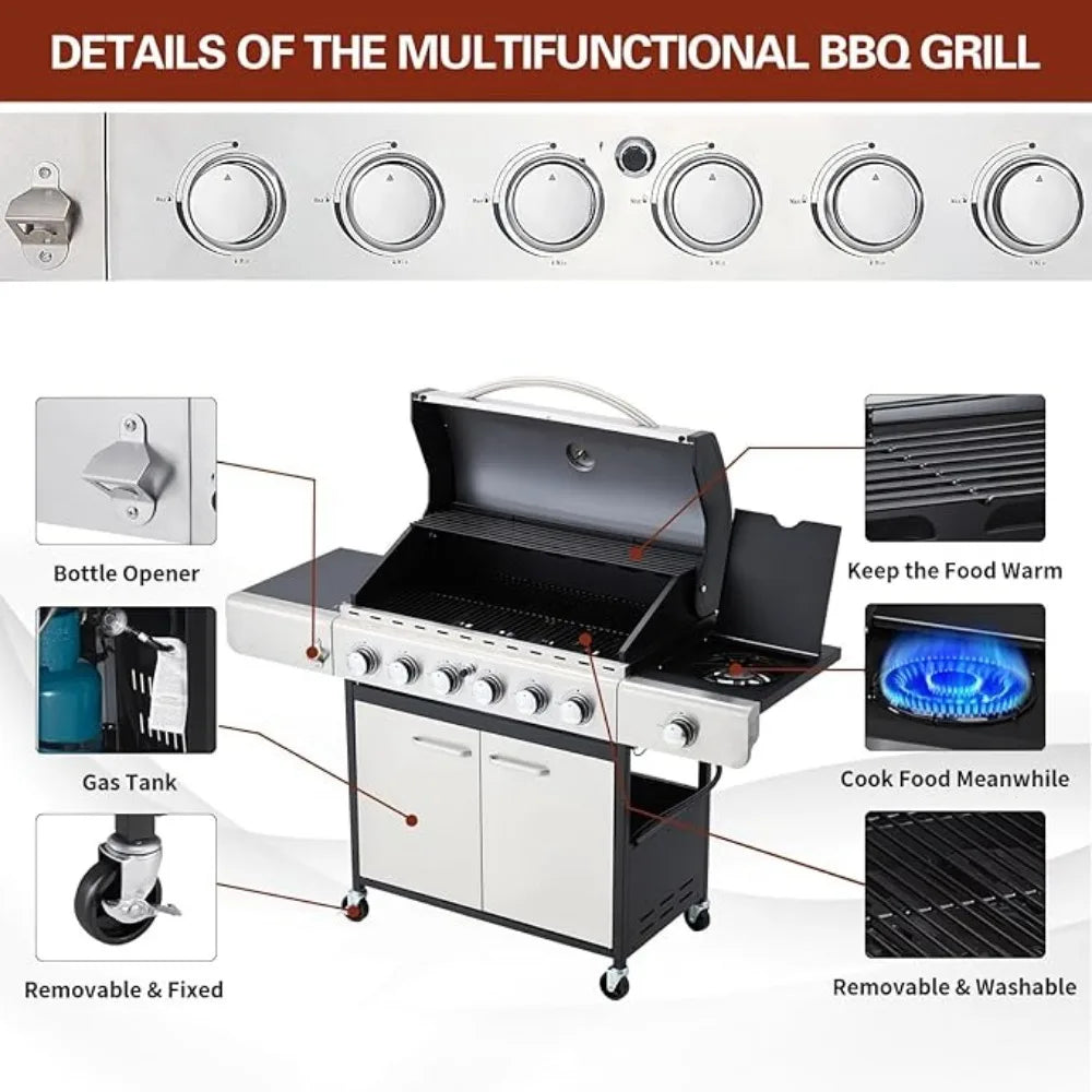 6 Burner BBQ Propane Gas Grill