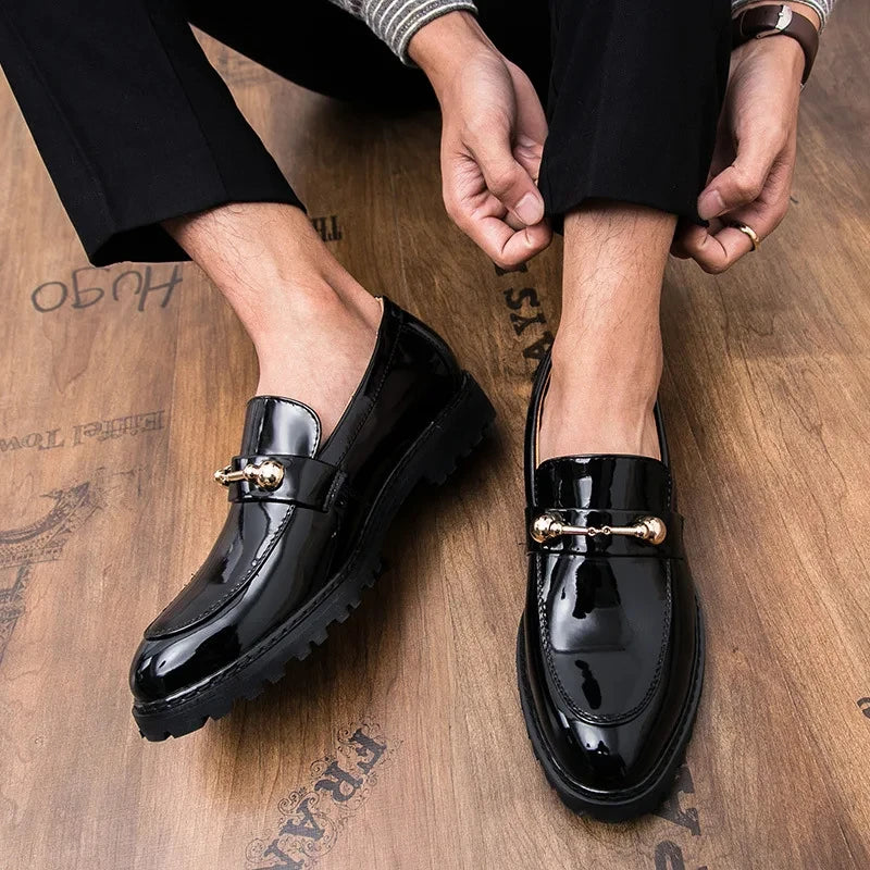 Men Shiny Leather Loafers Shoes