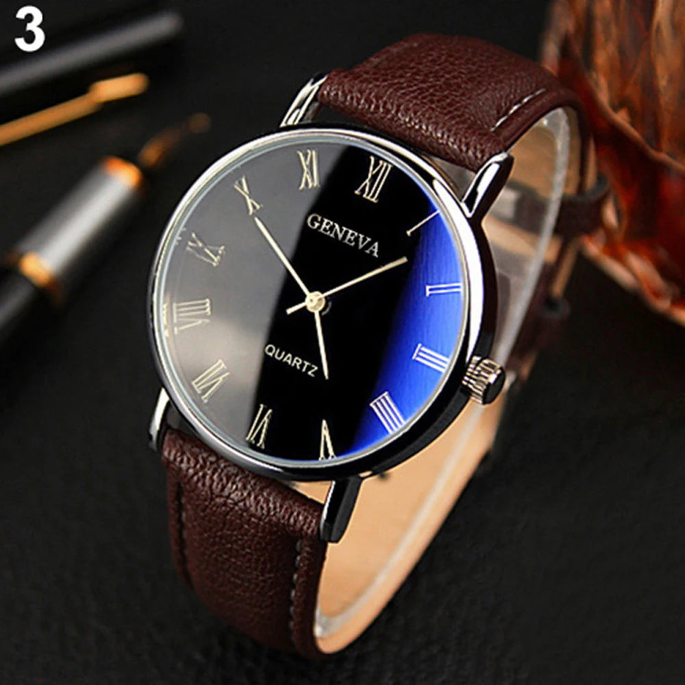 Men Faux Leather Band Watch