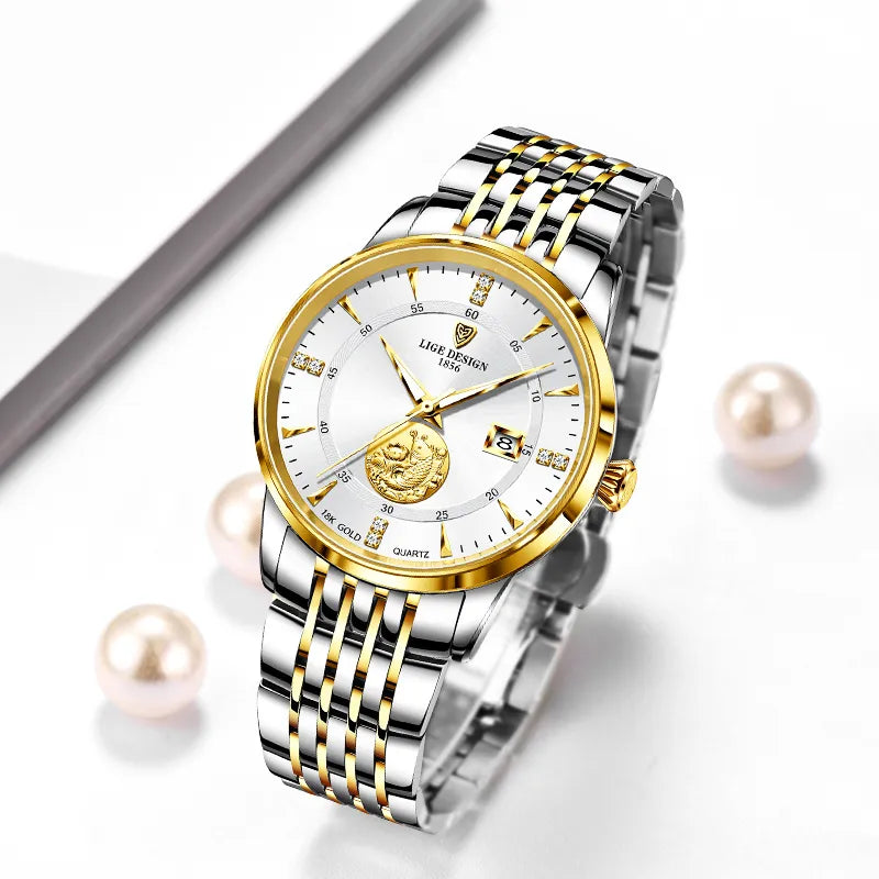 Female Luxury Elegant Gold Steel Wristwatch