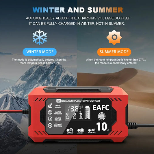 Car Battery Charger 12V 8A 10A Touch Screen Pulse Repair